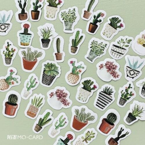 45Pcs/box Creative Potted Plants Paper Stickers Flakes Vintage Romantic For Diary Decoration Diy Scrapbooking Stationery Sticker