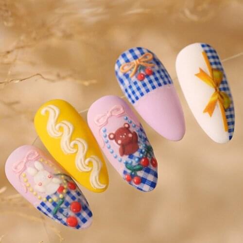 Grid Pattern Manicure Accessories Cherry 5D Embossed Self-Adhesive Decal DIY Nail Art 3D Nails Sticker Nail Decoration