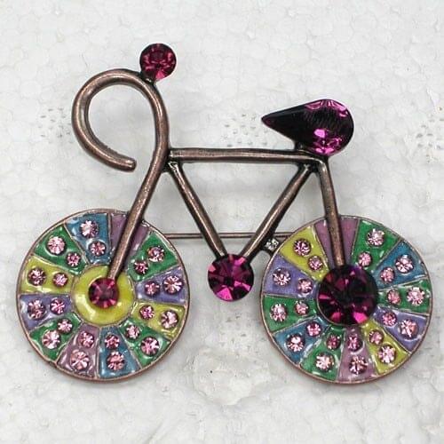Antique copper Fashion brooch Rhinestone Bicycle Pin brooches C585 D3