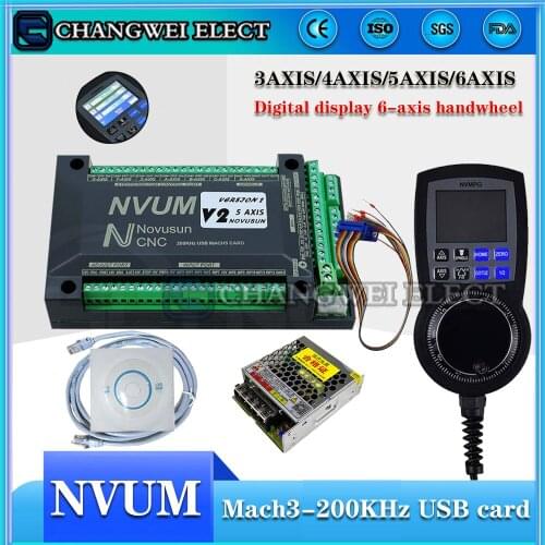 CNC controller NVEM NVUM V2.1 control card 3/4/5/6 axis mach3 motion control system MPG digital display handwheel DC 75W24V