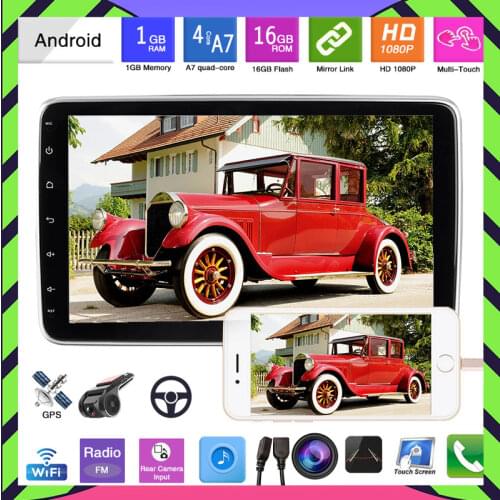 Car Radio 1 Din Android 9.1 10.1 Inch 360° Rotating Touch Screen GPS Interconnection 1G+16G Detachable Player WiFi Bluetooth FM