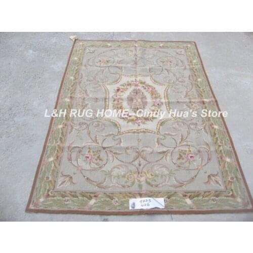 Free shipping 4'X6' needlepoint rugs,New Zealand woolen rugs aubusson designs Light Green