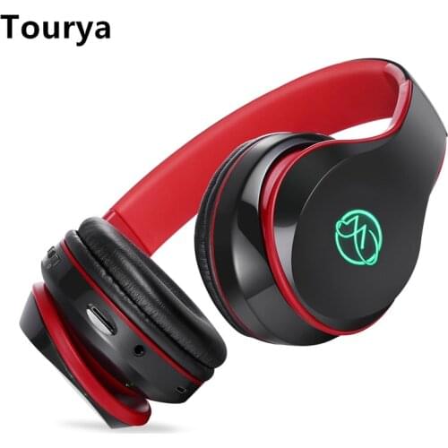 Tourya BH7 Wireless Headphones Bluetooth Headphone Headset With Microphone LED Light Support TF Card For PC mobile phone music