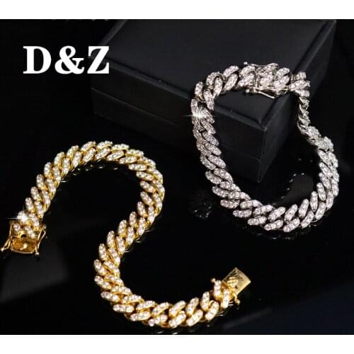 D&Z 10mm Prong Setting Cuban Link Bracelet Gold Silver Color Bracelet Iced Out Cubic Zirconia Bling Hip hop for Men Jewelry