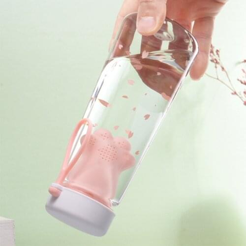 550ML Cute Cat Claws Water Bottle With Tea Filter Plastic Cup Kawaii Cherry Blossoms Portable Leakproof Sports Water Bottle