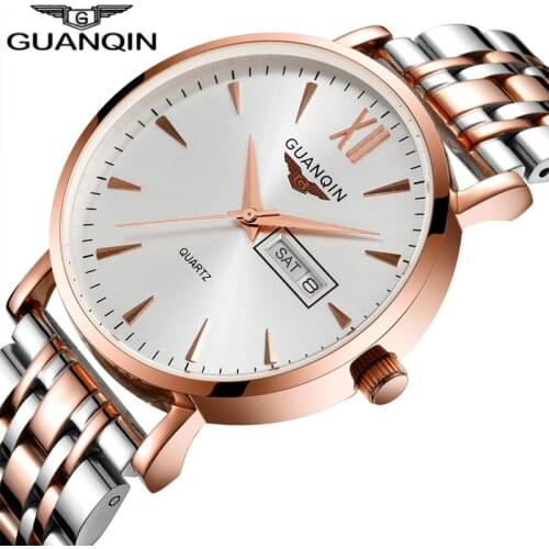 GUANQIN Mens Watches Fashion Simple Quartz Watch Men Watch Top Brand Luxury Stainless Steel Strap Wristwatch relogio masculino