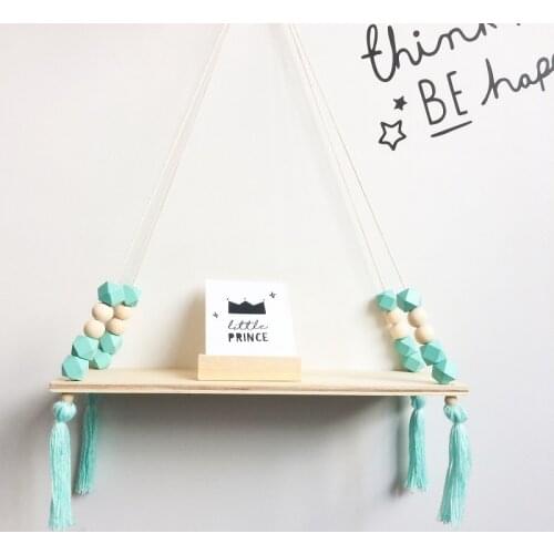 Nordic style colorful beads tassel wooden Wall Shelf Wall clapboard decoration Children room kids clothing store display stand
