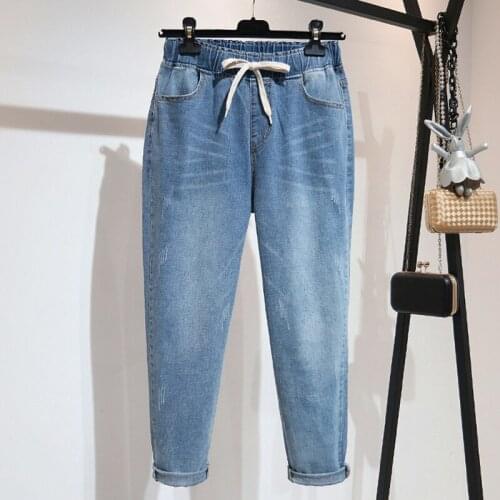 Jeans Woman High Waist Winter Plus Size Loose Softener Drawstring Female Denim Mom Harem Pants 5xl