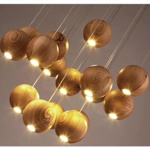 Europe Designer Wooden Hanging Lights Timber Ball Hanging Lamp G4 Pendant Lights Decorative Lighting Fixture Foyer Room Shop