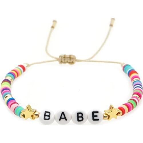 Go2Boho BABE Letter Bracelets for Women 4mm Heishi Polymer Clay Bead Jewellery Star Charm Jewelry Bohemian Rainbow Bracelet