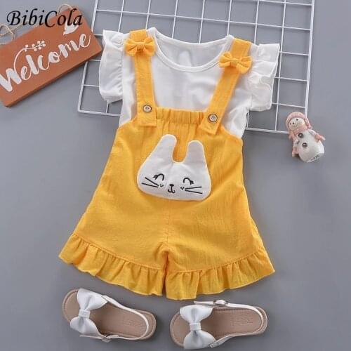 BibiCola Summer Baby Girls Clothes set infant girls fashion t-shirt +overall short for Toddler girls cotton set outfits