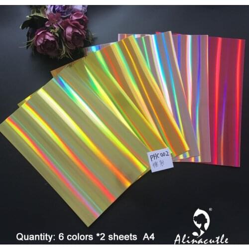 6 colors x 2sheet Cardstock Paper Card Stock Colours Shades Holographic A4 250gsm Scrapbooking paper pack craft pad Alinacraft