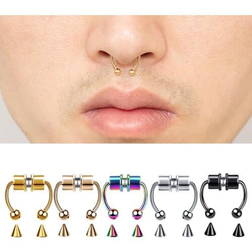 Fake Nose Ring Non Piercing Horseshoe Septum Piercing Magnetic Hoop Stainless Steel Reusable Magnet Punk for Women Jewelry Gifts