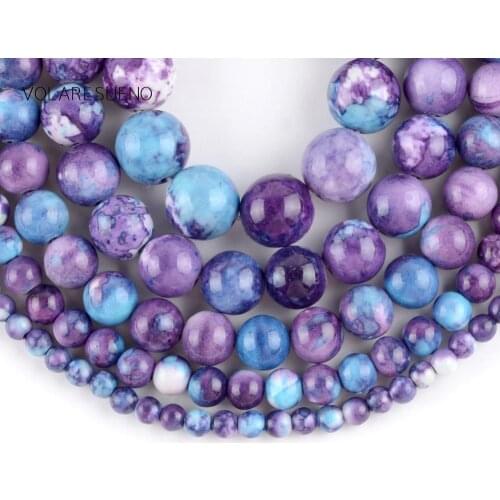 Natural Stone Purple Blue Spotted Rain Stone Round Beads For Jewelry Making Spacer Loose Beads 4mm-12mm Diy Bracelet Strand 15"
