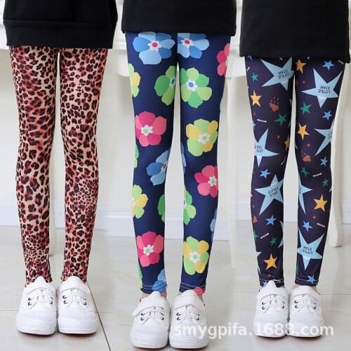 Girls' Leggings Spring And Autumn Thin Section Milk Silk Stretch Printed Trousers Medium And Large Childrens Pants