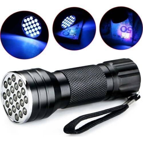 Powerful Work Light UV Ultra Violet 21 LED 395nm Flashlight AAA Mini Blacklight Aluminum Torch Lamp Camping Hiking