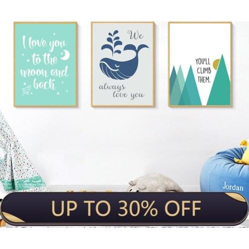 Mint Green I Love You to The Moon and Back Nursery Decor Canvas Painting Posters and Prints Wall Art Pictures for Kids Room