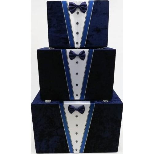 Groom Boxes 3 pcs Navy Blue Dowry Engagement Boxes