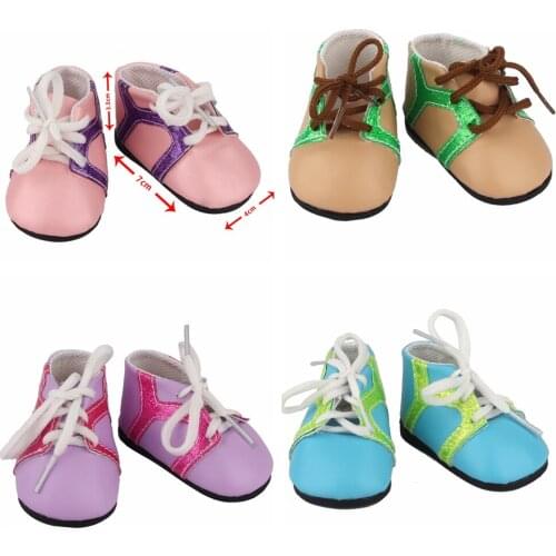 4 Color 18 Inch Doll Shoes American PU Leather Doll Shoes Fit 43 cm Baby Doll 7cm Lace Up Shoes For BJD blyth 1/3 Girl doll