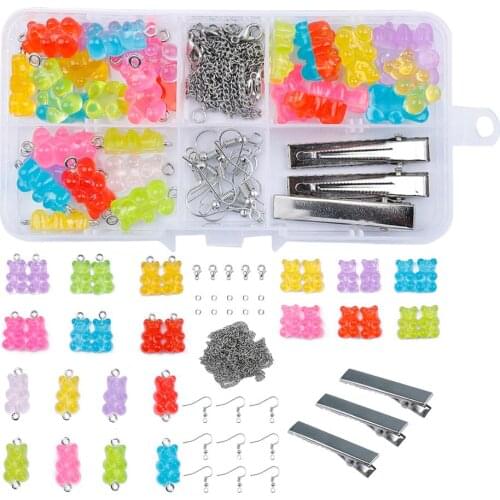 Bear Charm Accessories Set Hair Clip Lobster Clasp Jump Rings Earring Hook Jewelry Making Kit Tool DIY Earring Necklace Bracelet