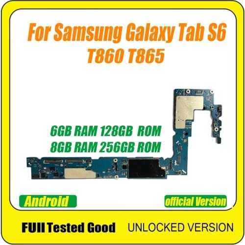 Original For Samsung Galaxy Tab S6 T860 T865 Motherboard Unlocked Logic Board Mainboard With Full Chips 6+128 / 8+256 Original