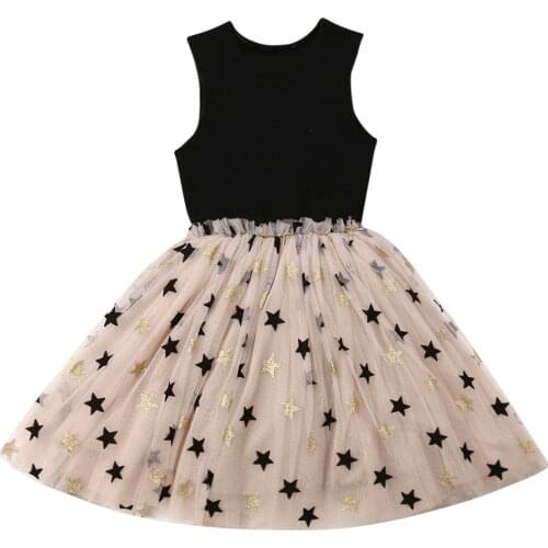 2-7Y Summer Fashion Kid Baby Girl Formal Party Dress Sleeveless Star Print Tulle Tutu Princess Wedding Set Clothes