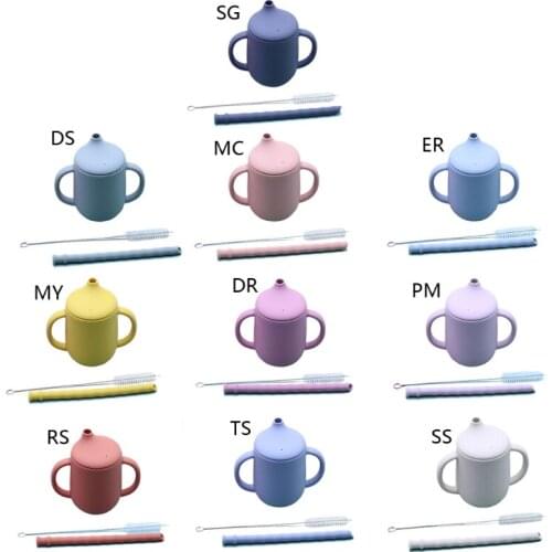 3 Pcs/Set Baby Food Grade Silicone Feeding Sippy Cup Double Handle Drinking Straw Cups Toddler Infants Learning Drinkware Bottle