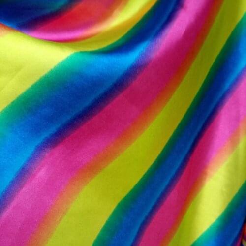 Craft Rainbow Stripe Satin Fabric Glossy Material Diy Doll Cloth Scarf Sateen Silky Printed Charmeuse