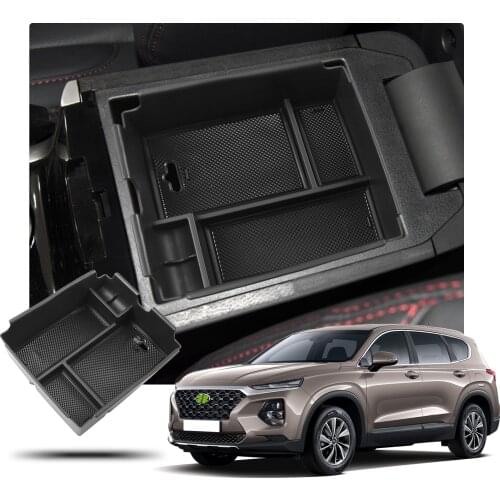 RUIYA For Santa Fe TM 2020 Car Armrest Box Storage Central Control Container Auto Interior Organizer Accessories Black
