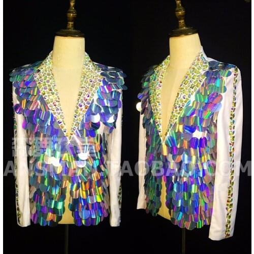 S-5xl 2020 New Mens Clothing Mirror Scale Splicing Drill Suit Plus Size Suits Singer Performance Costumes Men Dress