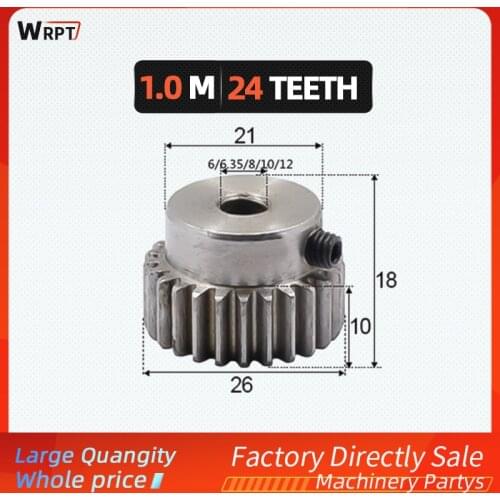 1pcs pinion gear 1 moudle 24teeth Hole Diameter 6/6.35/8/10/12mm Motor Metal Gear Wheel Modulus 1 20 Teeth Steel Gear