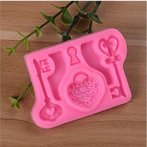 Lock silicone Love shape key fondant silicone mold for cake decorating tools cooking Sugarcraft