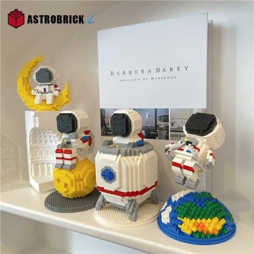 Cute Astronaut Mini Diamond Building Blocks Spaceman 3D Model With Display Box LED Light Cosmonaut Toys For Boy Birthday Gifts