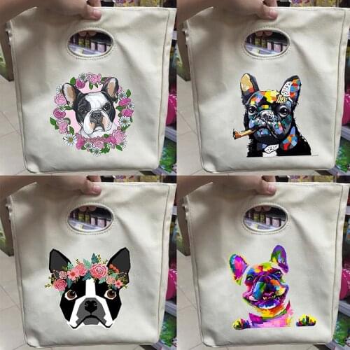 French Bulldog Printing Foods Fresh Keep Lunch Cooler Bags Women Kids Picnic Storage Pouch Thermal Insulated Travel Bento Totes