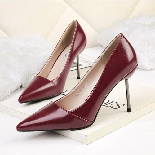 Women pumps PU Slip On 9CM Thin Heels High heels Pointed Toe Shallow shoes for women women shoes 2020 size 35-42 black red