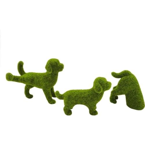 E7CB Outdoor Courtyard Green Fuzzy Flocked Dog Statues Artificial Moss Grass Cute Puppy Animal Figurines Sculptures Home Garden