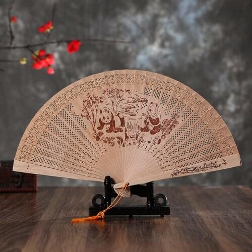 New Gift Box Fragrant Wood Fan Carved Double-Sided Hollow Folding Fan Chinese-Style Classical Ladies Artistic Fan