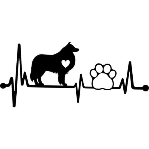 14.4CM*6.4CM Collie Heartbeat Lifeline Dog Paw Vinyl Motorcycle Black/Silver Car Sticker C22-1058
