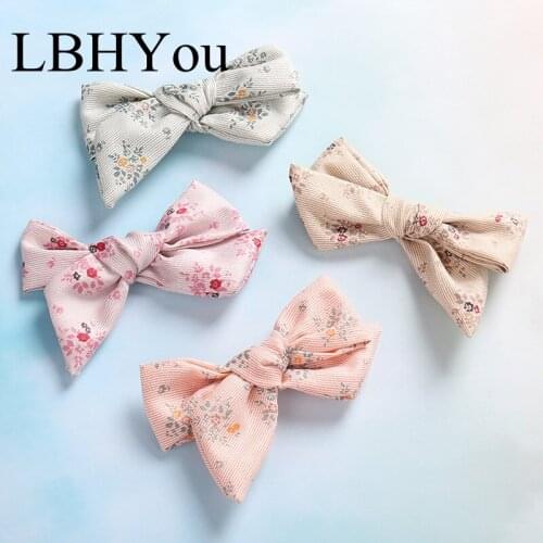 1pcs Top Knot Bows Floral Print Hair Clips,School Girls Bowknot Hairpins,Cute School Girls Hair Barrettes Hair Accessories
