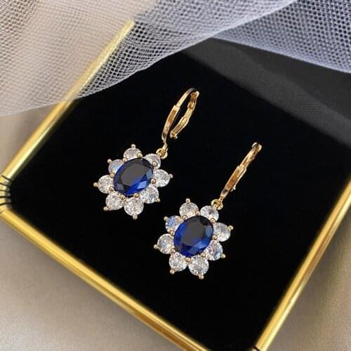 ZDMXJL 2020 Fashion Women Earring Sweet Retro Royalblue Sunflower Drop Earrings For Women bride wedding Accessories for jewelry