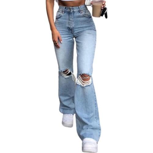 Ladies Jeans Breathable Stem-pipe Fashionable Summer Bell-bottoms Elastic Denim Pants for Shopping