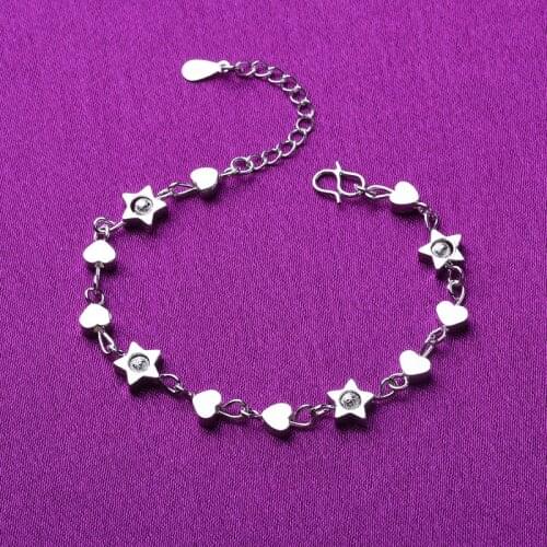 925 Sterling Silver Heart Star Charm Bracelets Link Chain Adjustable Size For Women Party Wedding Jewelry Accessories A184