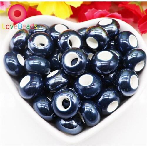 10Pcs Handmade Porcelain Beads Loose Color Round Large Hole Bubblegum Ball Rondelle Charms Beads Fit Pandora Bracelet Jewelry