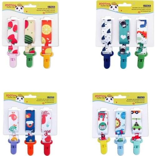 3Pcs/Set Baby Pacifier Clip Pacifier Chain Kawai Printing Cartoons Clip Nipple Holder for Baby Child Pacifier Soother Holder