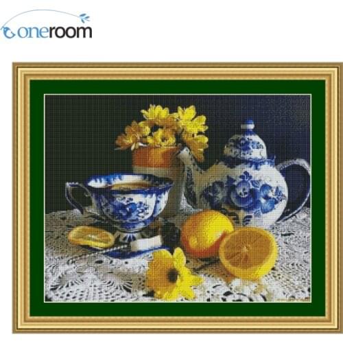 59-46 Orange,flower,pot, Stitch,DIY 14CT similar DMC Cross Stitch,Sets For Embroidery Kits Counted Cross-Stitching JCS
