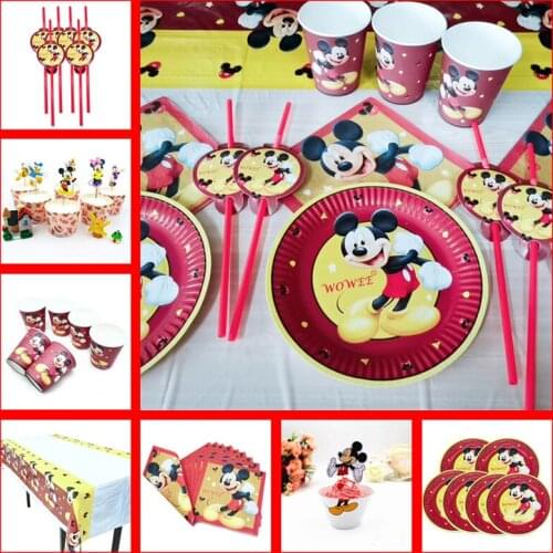 6 Kids Mickey Mouse Disposable Tableware Happy Birthday Party Supplies Festival Decoration Boys Baby Event Party Favor