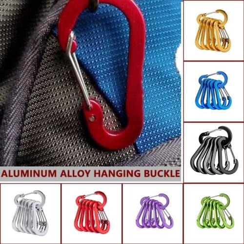 New Outdoor Climbing Aluminium Alloy D Shape Buckle Carabiner Survial Key Chain Climb Hook Clip Backpack Buckle Keychain 6Pcs