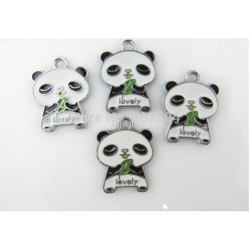 AE46 20pcs Mixed Silver Tone Enamel Lovely Panda Charms Pendants Jewelry DIY Jewelry Findings Floating Charm 25x18mm
