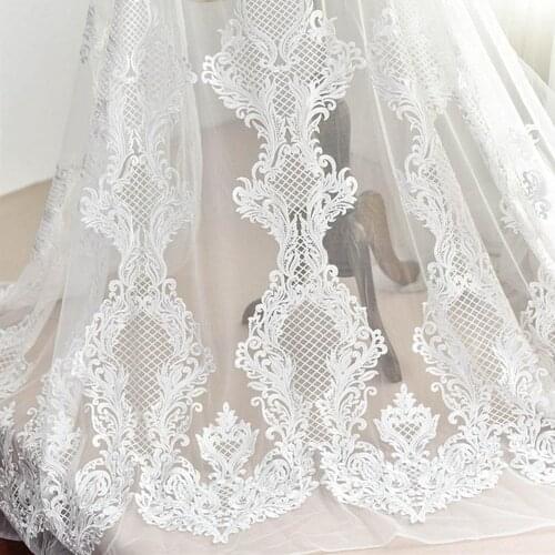 Retro Lace Fabric Ivory Tulle Mesh Alencon Embroidery Floral Lace Exquisite Bridal Wedding Fabric DIY Clothes Accessories 125CM