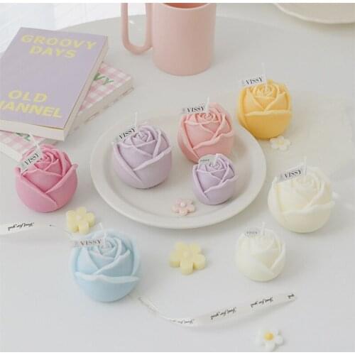 1pcs Simulation Rose Flower Scented Candle 5.5*6cm Cute Candle Wax Smokeless Aromatherapy Candle for Birthday Valentines Day